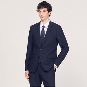 Mens SANDRO Classic Navy Wool Suit Jacket sz EU48